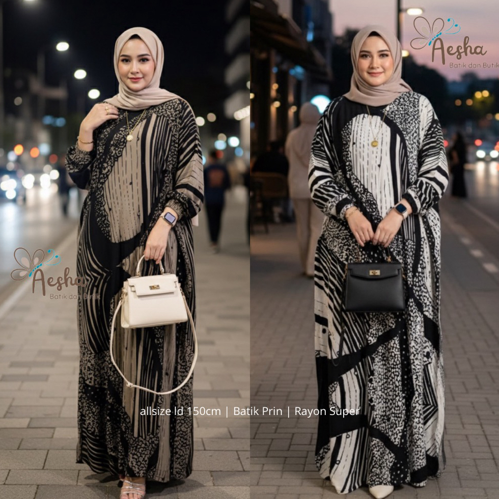 Aesha Kaftan Rayon Premium Model Jema Busui Gamis Kaftan Ukuran Allsize LD 160cm Panjang 138cm