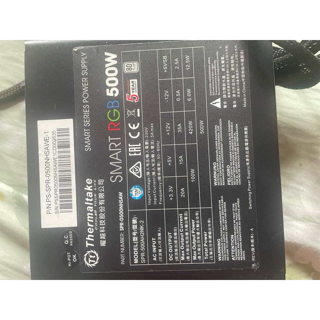 psu thermaltake 500w 80+ white