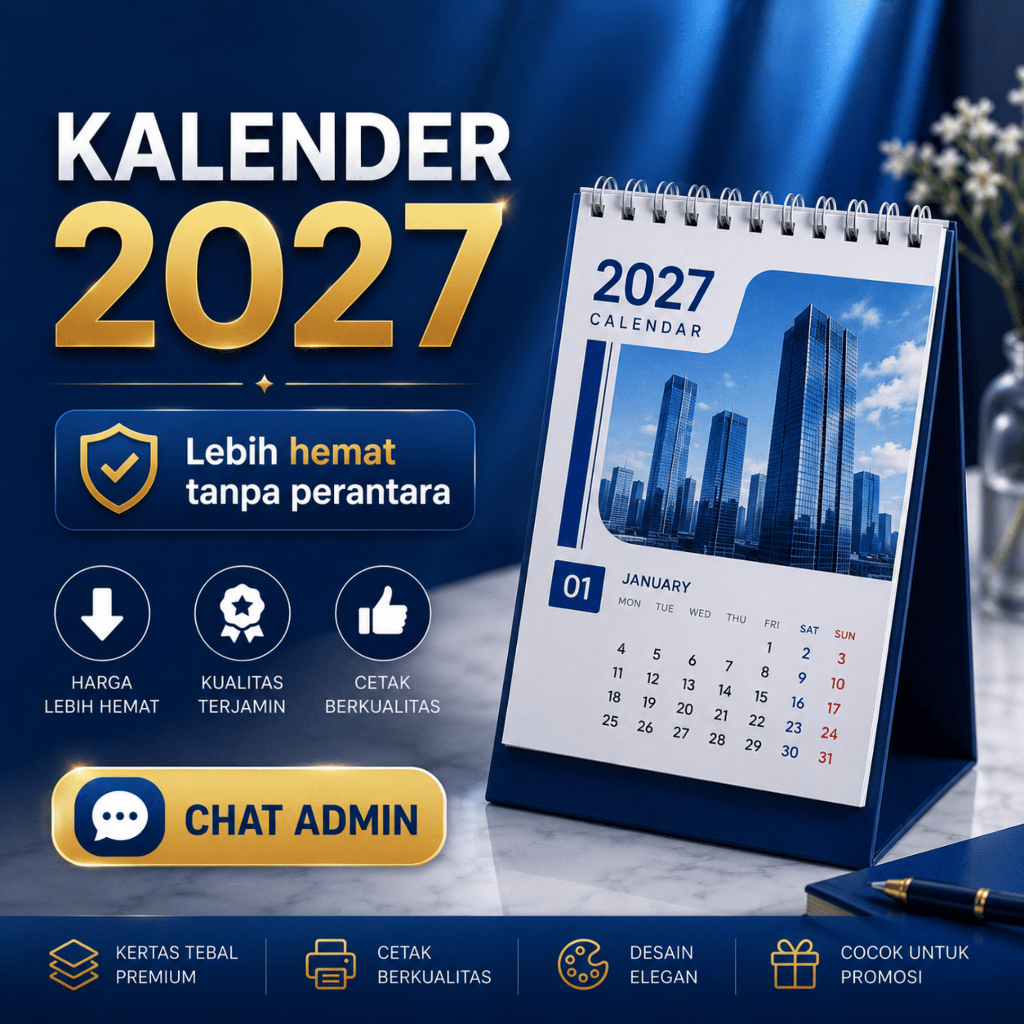 Kalender Meja 2027 Custom – 12 Lembar 1 Sisi, AC 230, Tatakan Linen + Laminasi