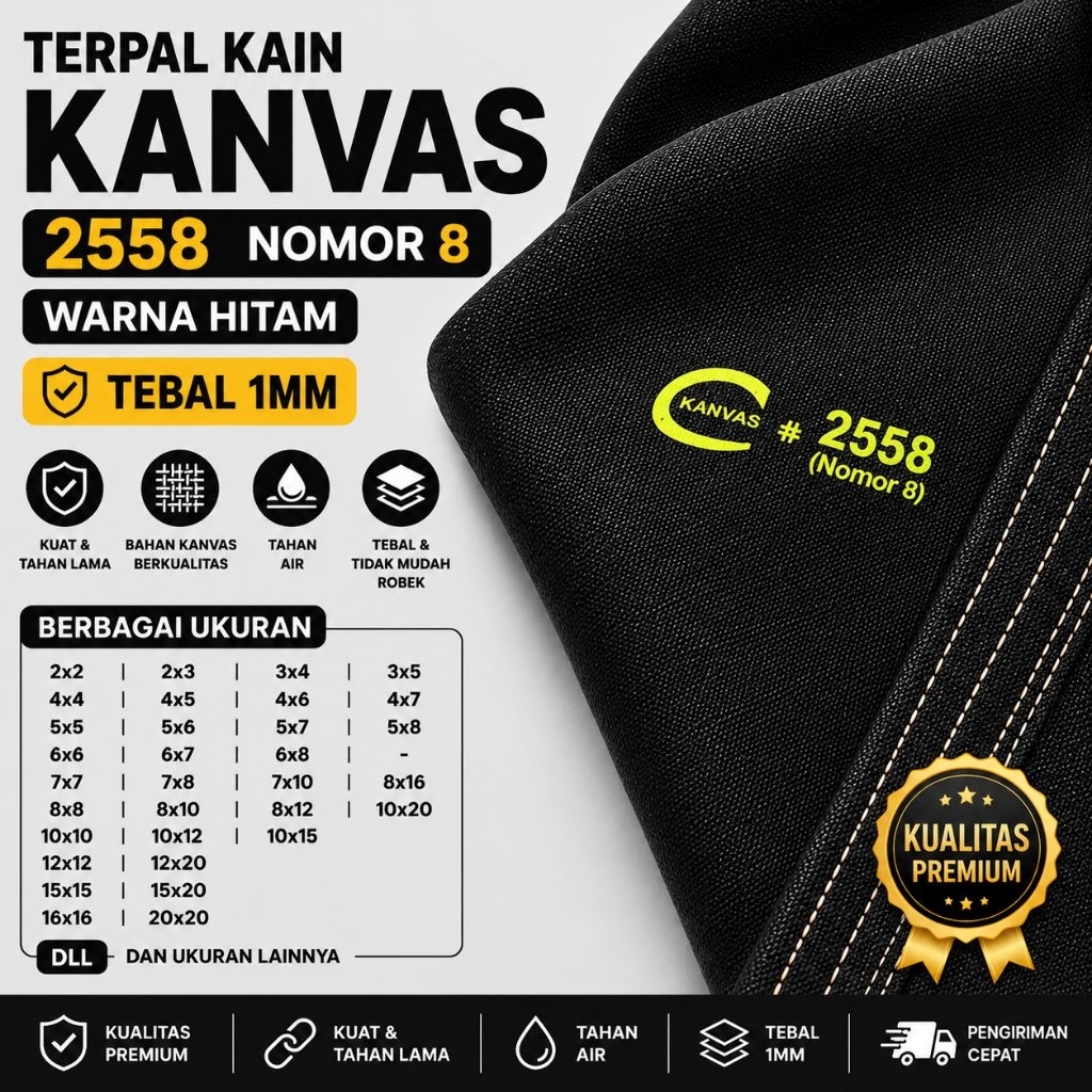 Terpal Kain Kanvas 2558 | Tarpaulin Canvas Nomor 8  Warna Hitam & Biru [Custom]