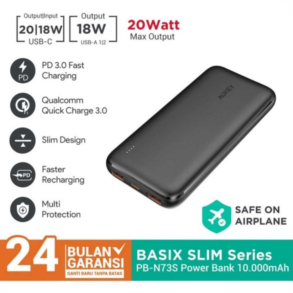 Aukey Power bank PB-N73S 10.000mAh With USB-C 20W PD QC Fast charging