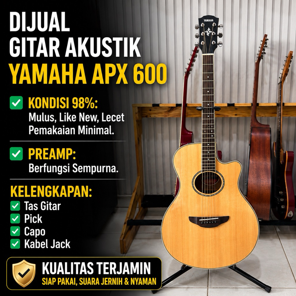 Gitar Akustik Elektrik Yamaha APX 600 Natural Original Second Bekas 98% Mulus Fullset