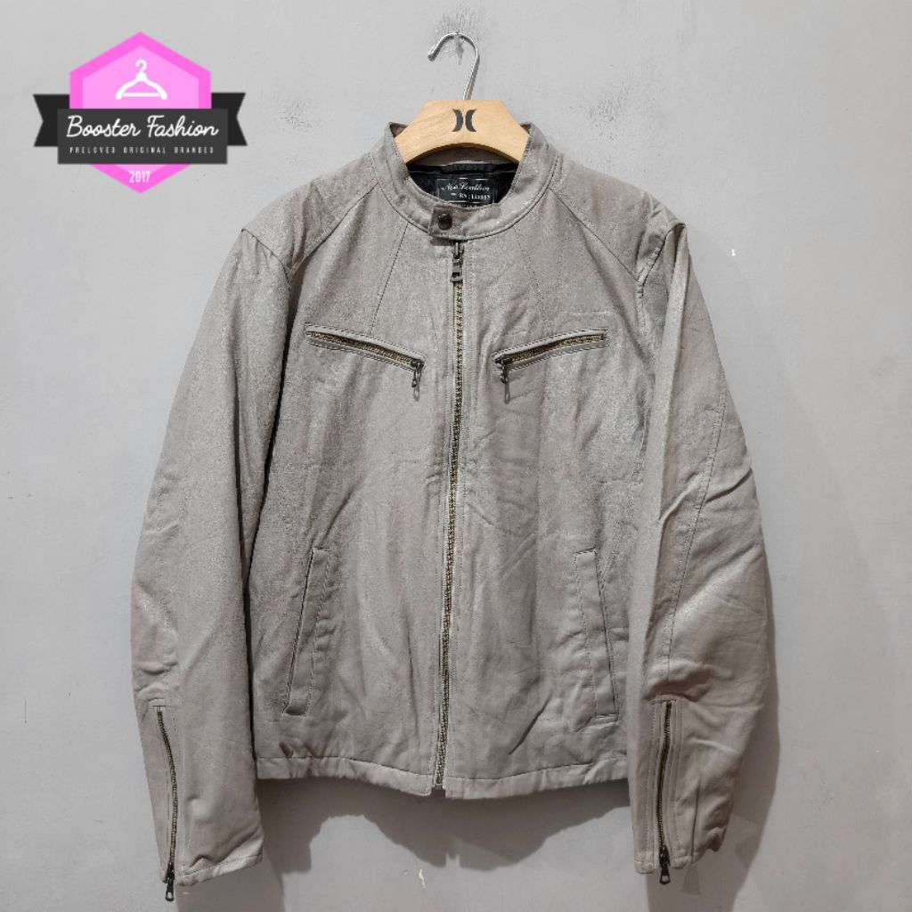 JAKET RIDING UNIQLO NEO LEATHER LIGHT GREY ORIGINAL SIZE L