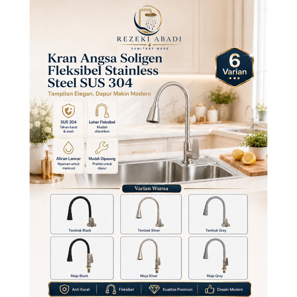 Kran Angsa Soligen Fleksibel SUS 304 | Kran Dapur Stainless Premium 2 Mode Air | Kran Cuci Piring Fl