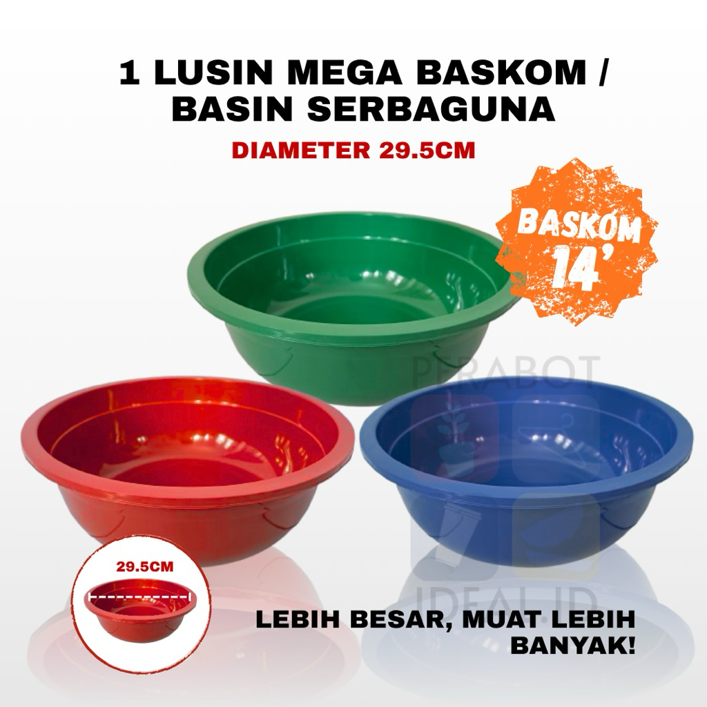 1 LUSIN (12PCS) BASKOM PLASTIK 14 BESAR/ WASKOM BATIK/BASKOM TEBAL /BASIN SERBAGUNA UNTUK HAJATAN