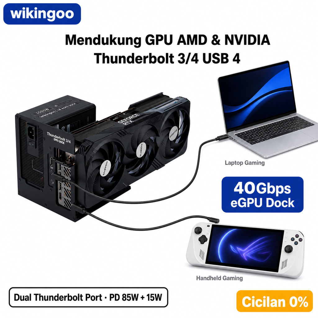 wikingoo eGPU Dock Enclosure Eksternal VGA Thunderbolt 4 USB4 40Gbps DP Output PD 85W PCIe x16 Open 