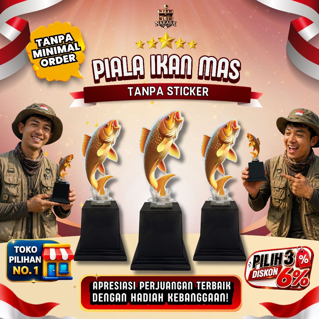 Piala Akrilik Penghargaan & Kejuaraan Memancing Motif Ikan Mas| Hadiah | Liga | Kontes | Turnamen