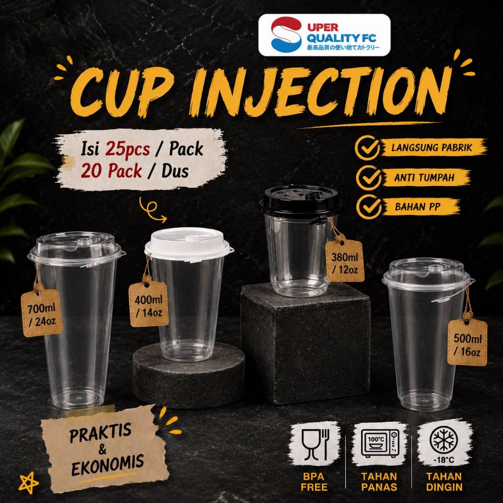 [ADA HARGA GROSIR] ISI 25PCS - Cup Injection 14oz 16oz 22oz - Thinwall Cup Injection 380ml 500ml 700