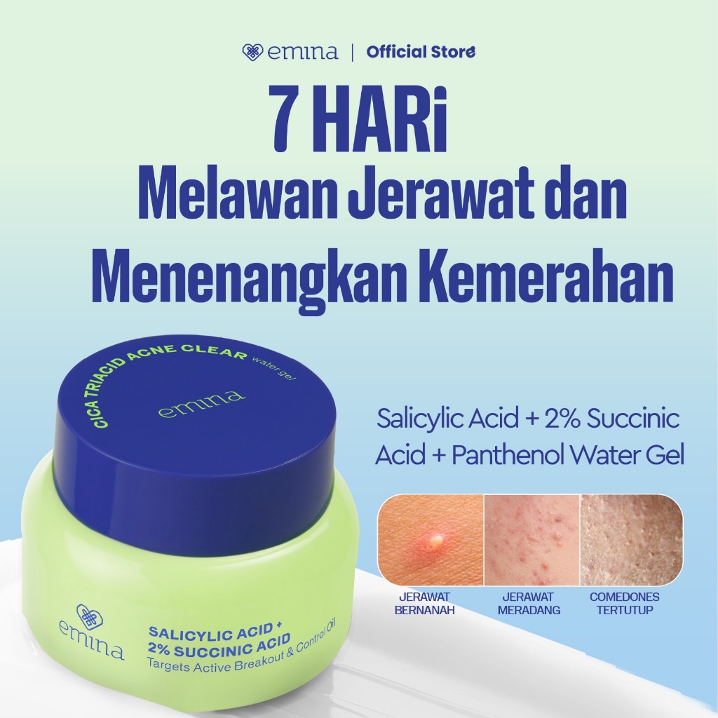 NEW Emina Cica Triacid Acne Clear Water Gel 30g - Moisturizer Pelembab Jerawat, Meredakan Jerawat, M