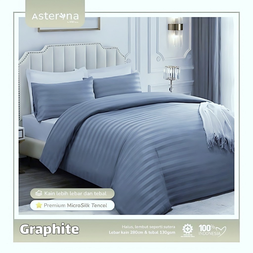 Sprei dan badcover premium micro tensel motif salur / garis Graphite