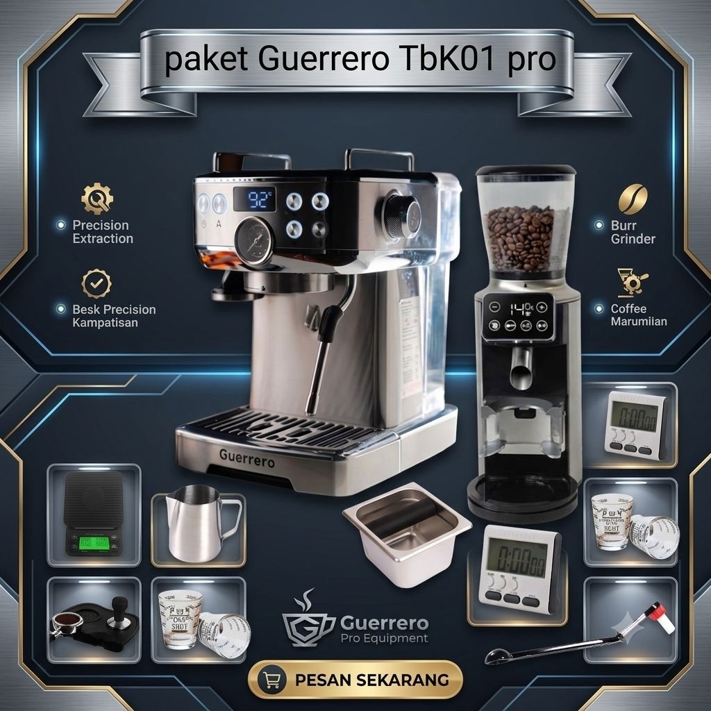 Paket mesin kopi espresso Guerrero TBk01 PRO+Grinder Guerrero tbk01+Tools