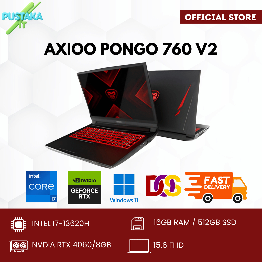 LAPTOP AXIOO PONGO 760 V2 I7 13620H RTX4060 VRAM 8GB/ RAM 16GB SSD 512GB 15.6FHD 144HZ IPS RGB 3Y GR