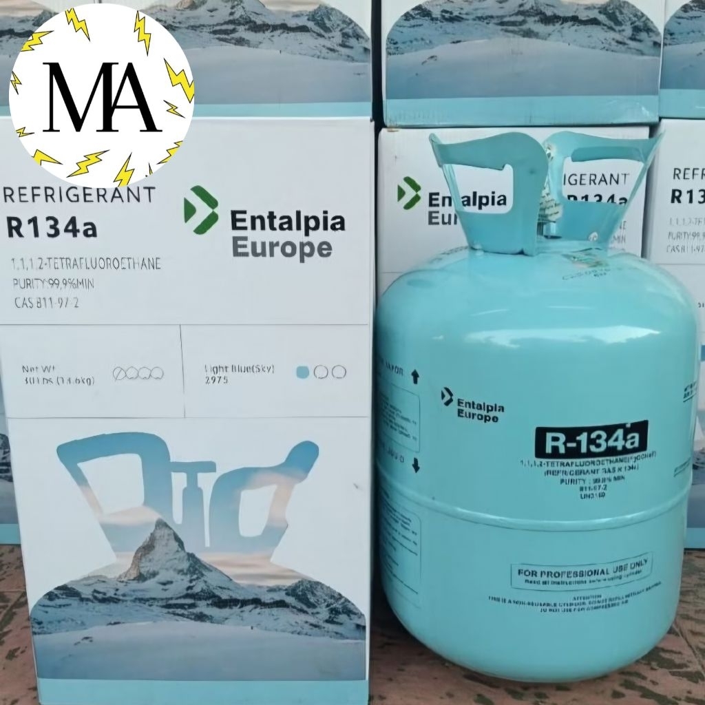 R134a/R134/R 134 refrigerant merk Entalpia Europe isi 13,6 kg segel pabrik