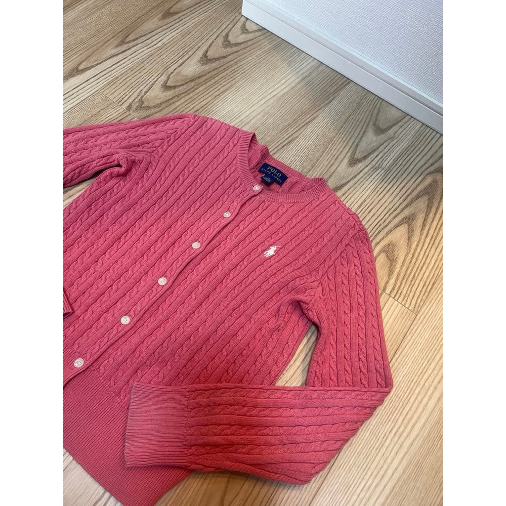 RARE POLO RL Pink Guava Cable Knit Cardigan, Made In Indonesia