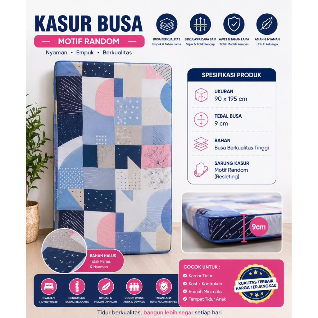 KASUR BUSA SINGLE MOTIF UK 90 x 195 CM / KASUR BUSA UKURAN SINGLE (SENDIRI) / KASUR LANTAI LIPAT / K
