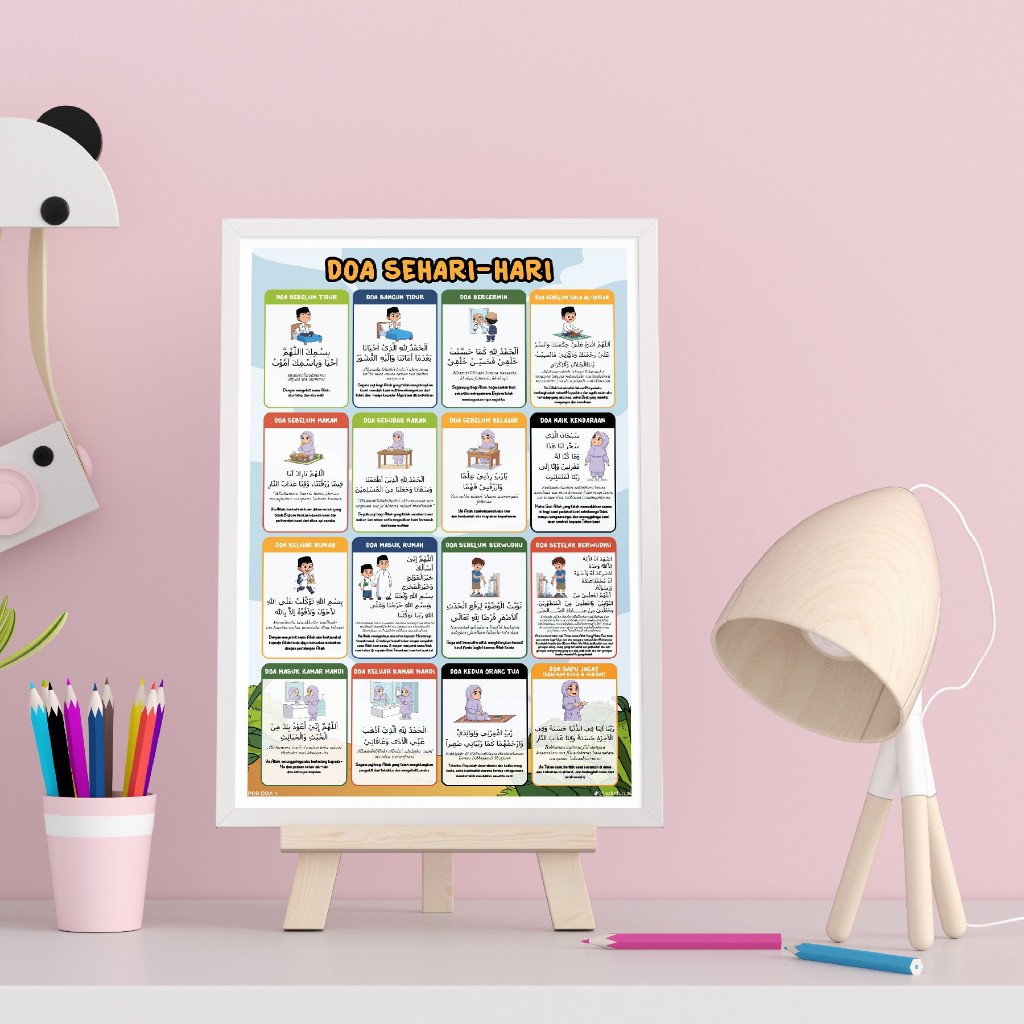Poster Edukasi Islami Doa Sehari-hari untuk anak muslim, poster doa harian