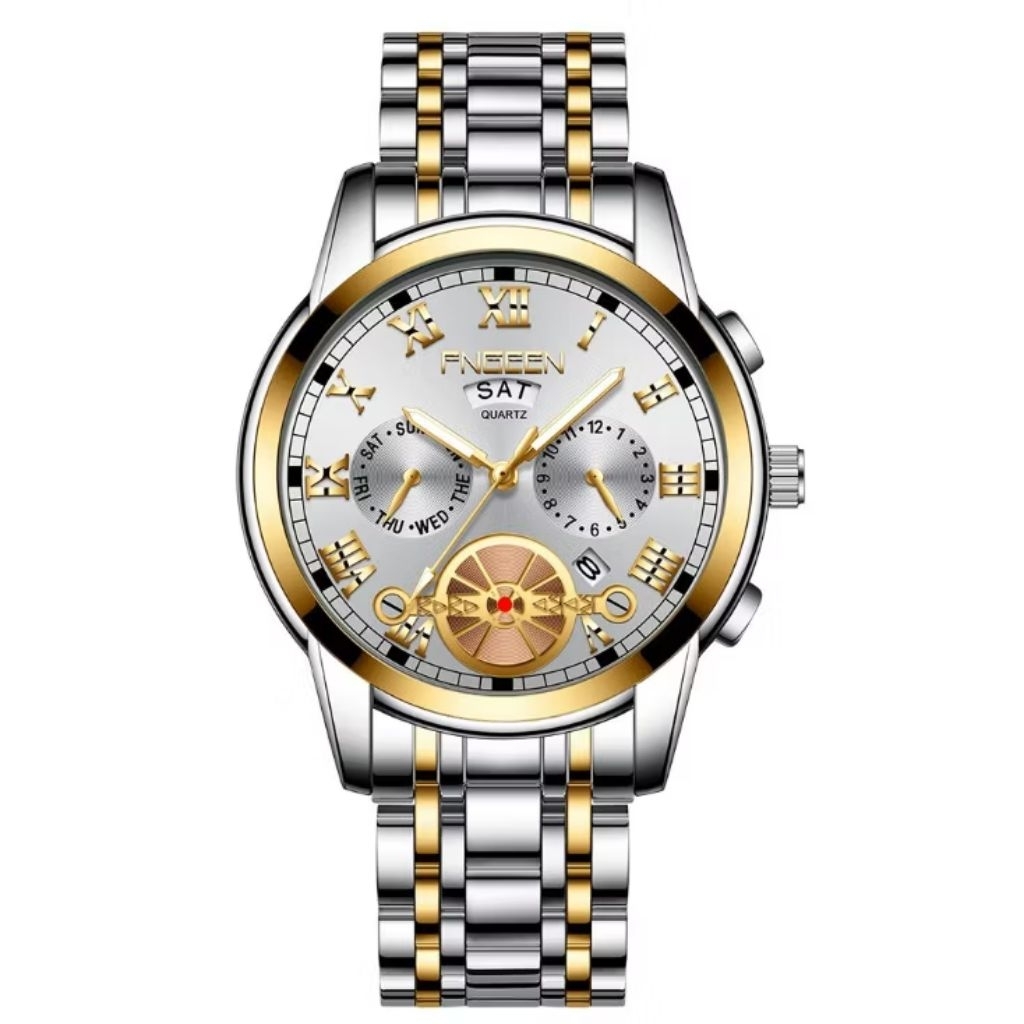 Jam Tangan Pria FNGEEN 4001 dengan Tali Stainless Steel Tahan Air dan Fitur Luminous