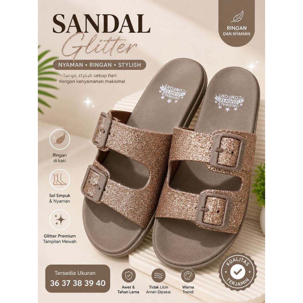 LUOFU E 7188 II SANDAL KARET GLITTER WANITA