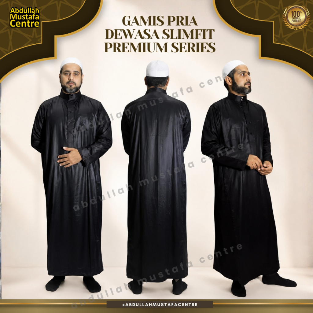 AL Shafeda Jubah / Gamis Pria Dewasa Slimfit Manset Premium Series | Hitam / Gamis Al Shafeda Tobe P