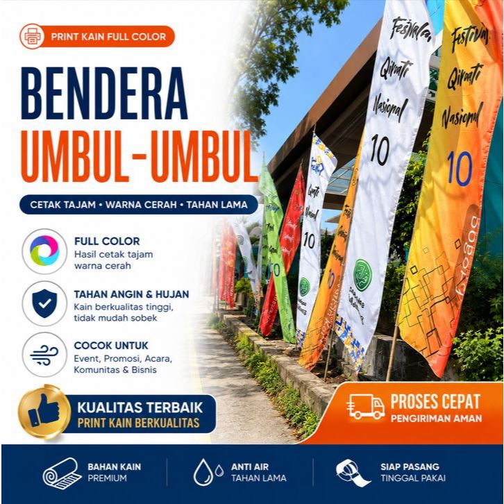 BENDERA UMBUL CUSTOM KAIN FULL PRINT / umbul PHBI / bendera umbul / Umbul BriLink / Umbul Agen