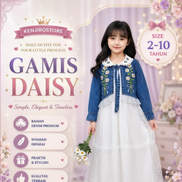 Baju Muslim Anak Perempuan Denim Gamis Jeans Impor Usia 3-10 Tahun