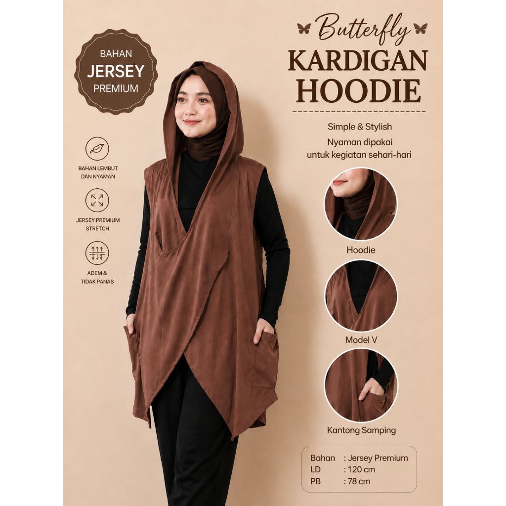 Kardigan Hoodie Wanita Hijab Instan / Kardigan Hoodie Olahraga Hijab / Kardigan Hoodie Bahan Jersey