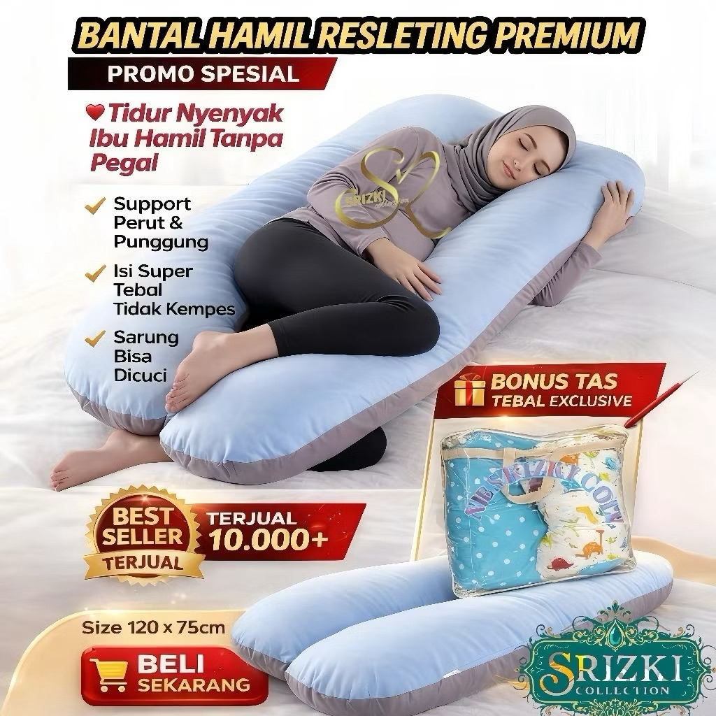 Bantal hamil [Bantal ibu hamil] premium 120X75 2 sisi motif tebal nyaman PLUS SARUNG free tas