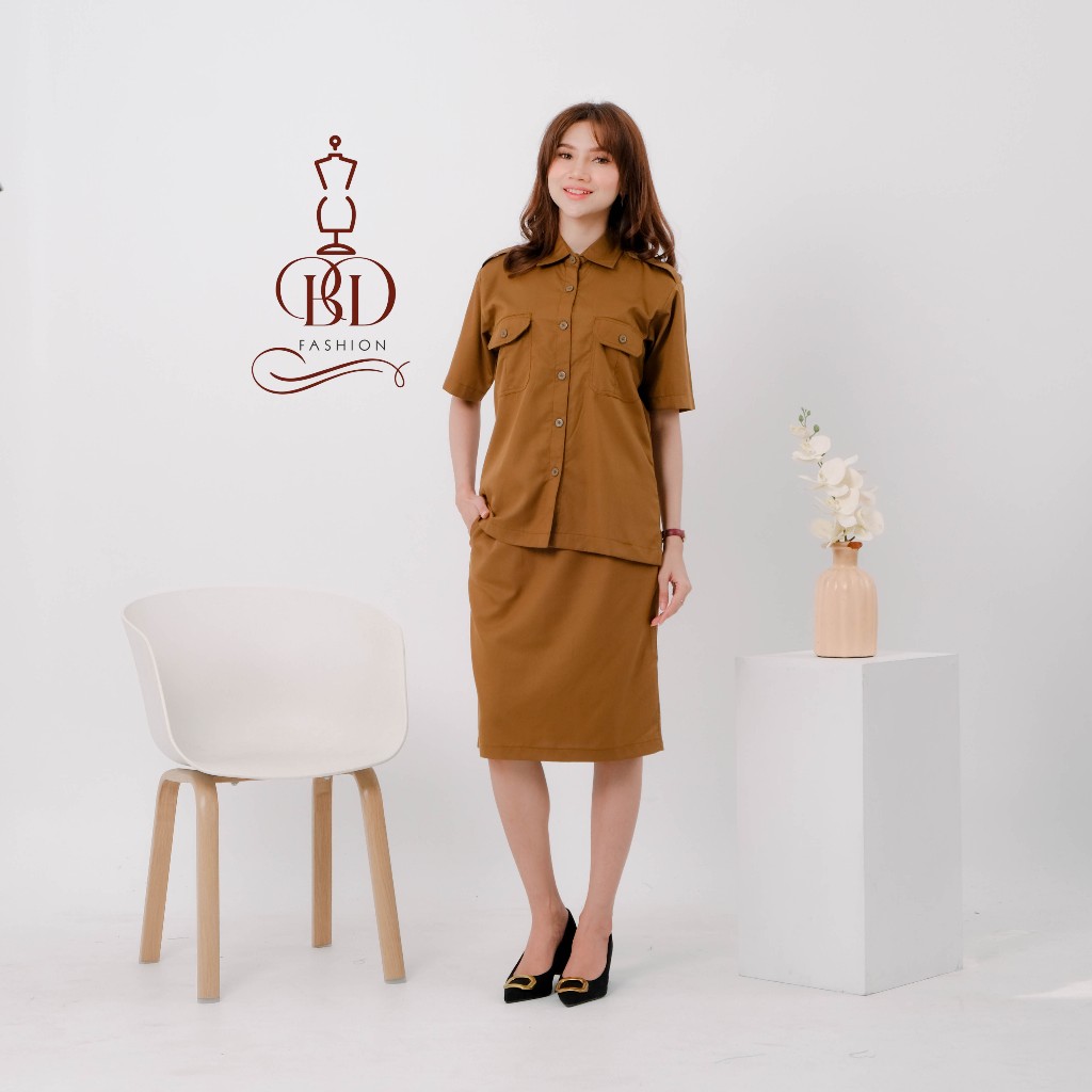 Baju Seragam Dinas Pemda PNS Wanita Lengan Pendek Rok Dan Celana