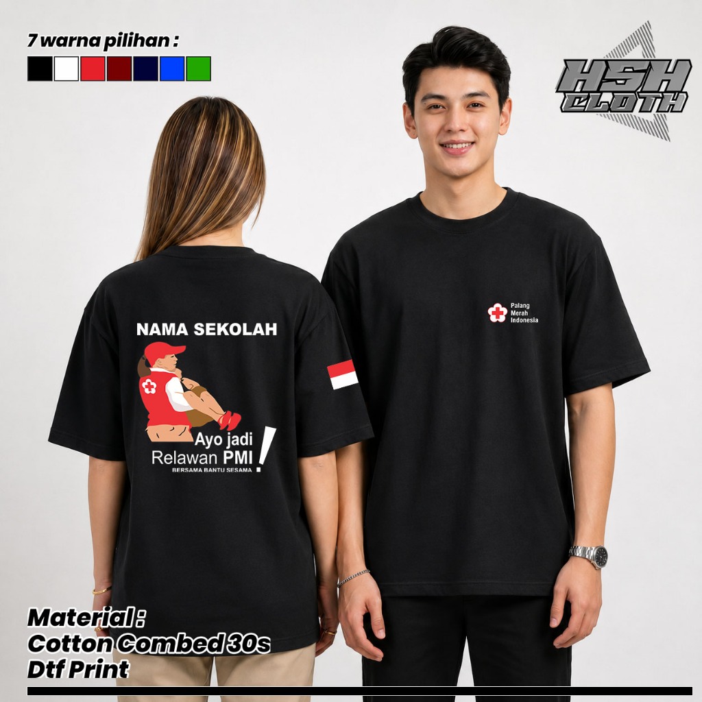 Baju Kaos Distro PMI PMR Relawan PMI Gratis Nama Sekolah Bisa Custom - HSHCloth