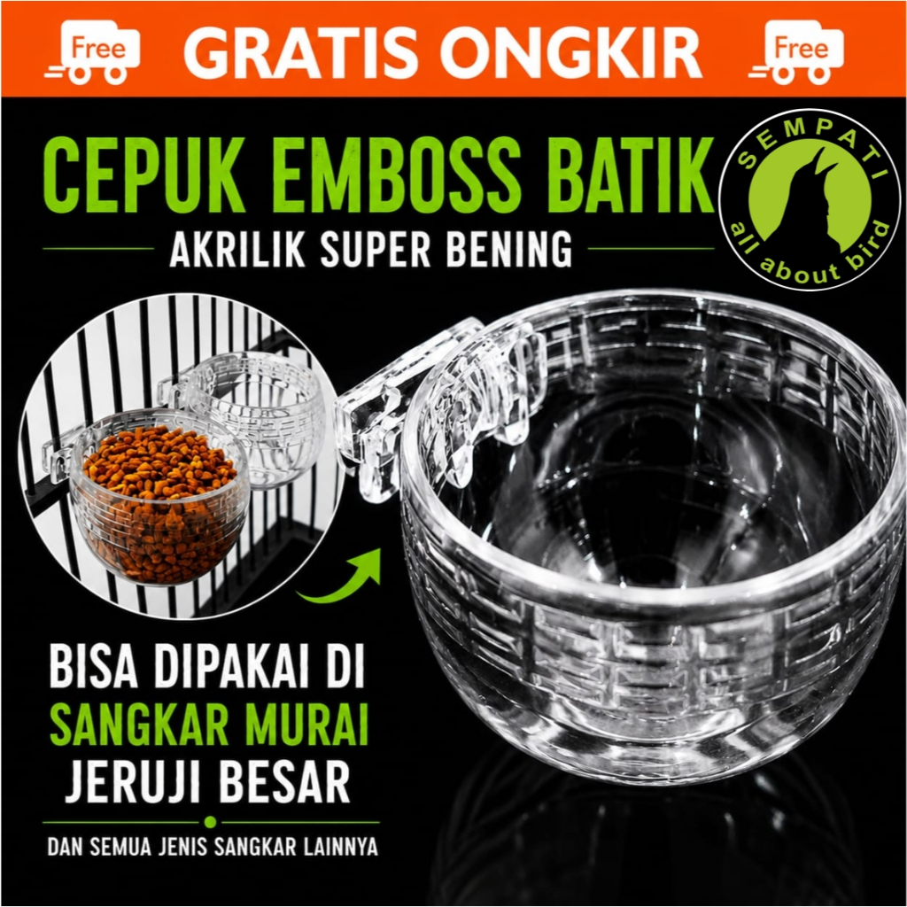 SEMPATI Cepuk Burung Pleci Sogon Konin Ciblek No 5 Mini Emboss Batik Cepuk Wadah Pakan Minum Burung 