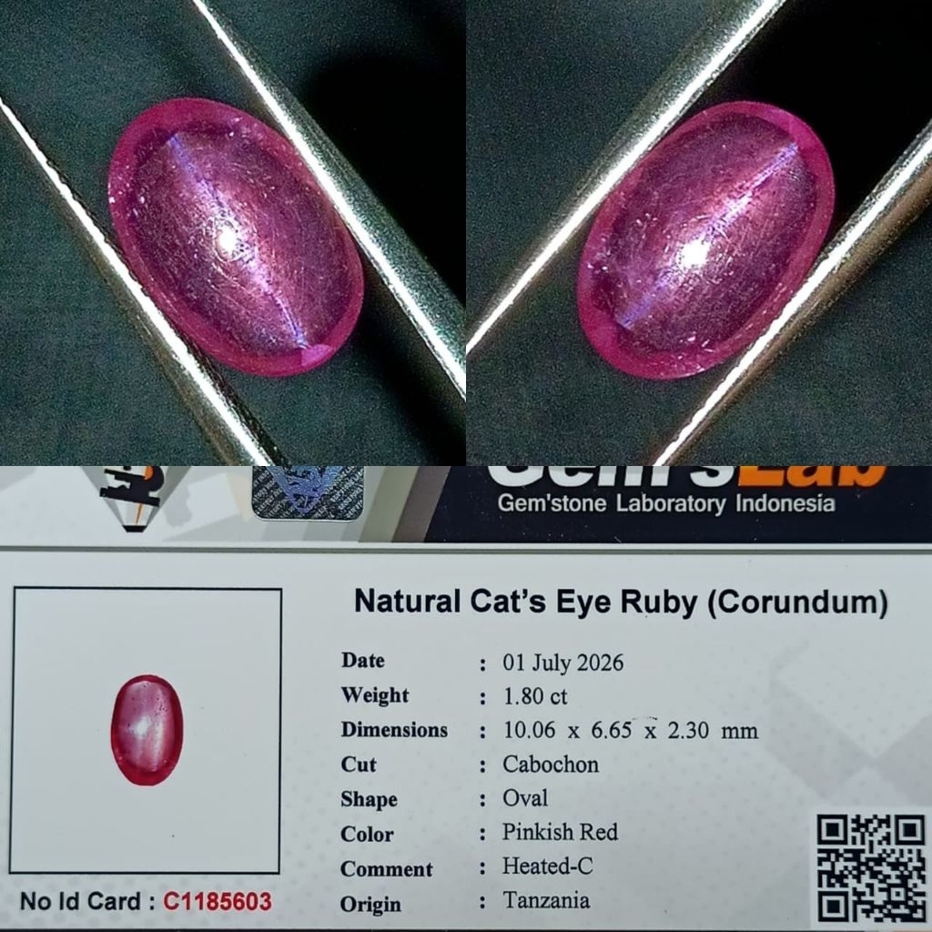 natural cat's eye Ruby pinkish red tanzania memo GLI