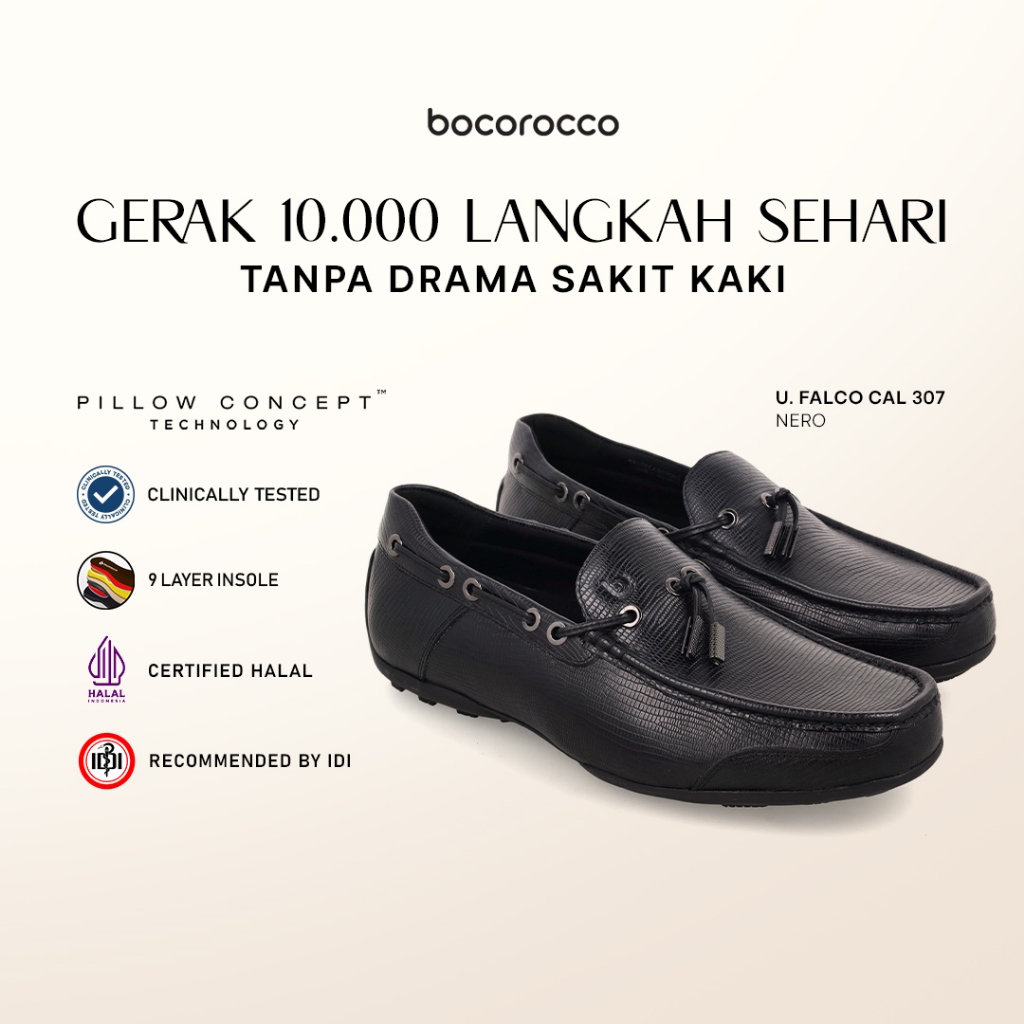 Bocorocco U. Falco Cal 307 Nero - Sepatu Loafers Pria Bahan Kulit Asli