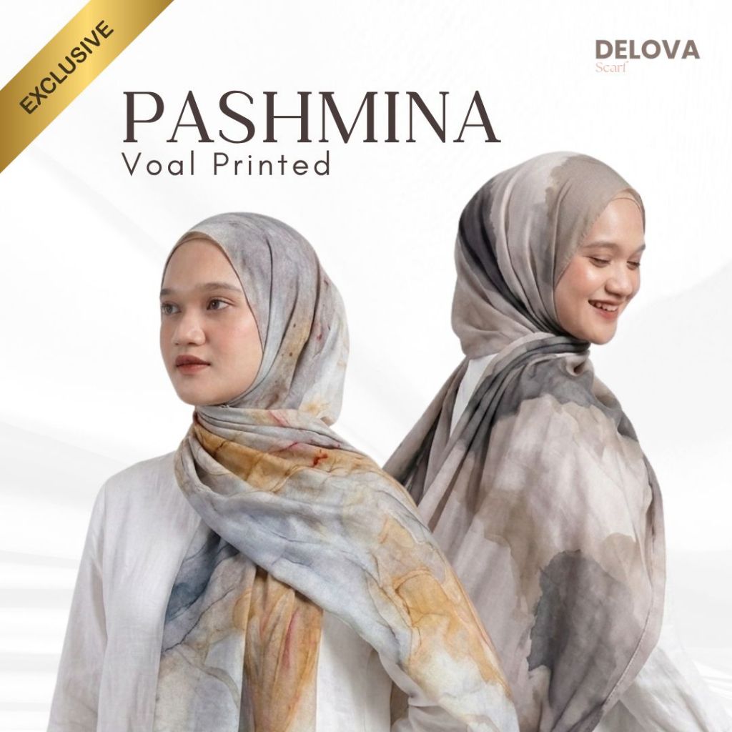 Delova Scarf - Pashmina Voal Printed Arabian Pashmina Hijab Shawl Premium  (Pashmina Motif Bahan Voal)