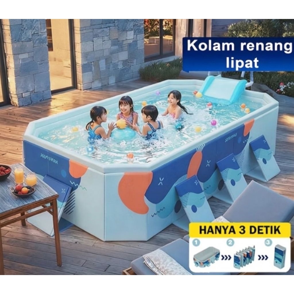 Kolam Renang Lipat Anak Jumbo Kolam Portable Tanpa Pompa PVC Premium