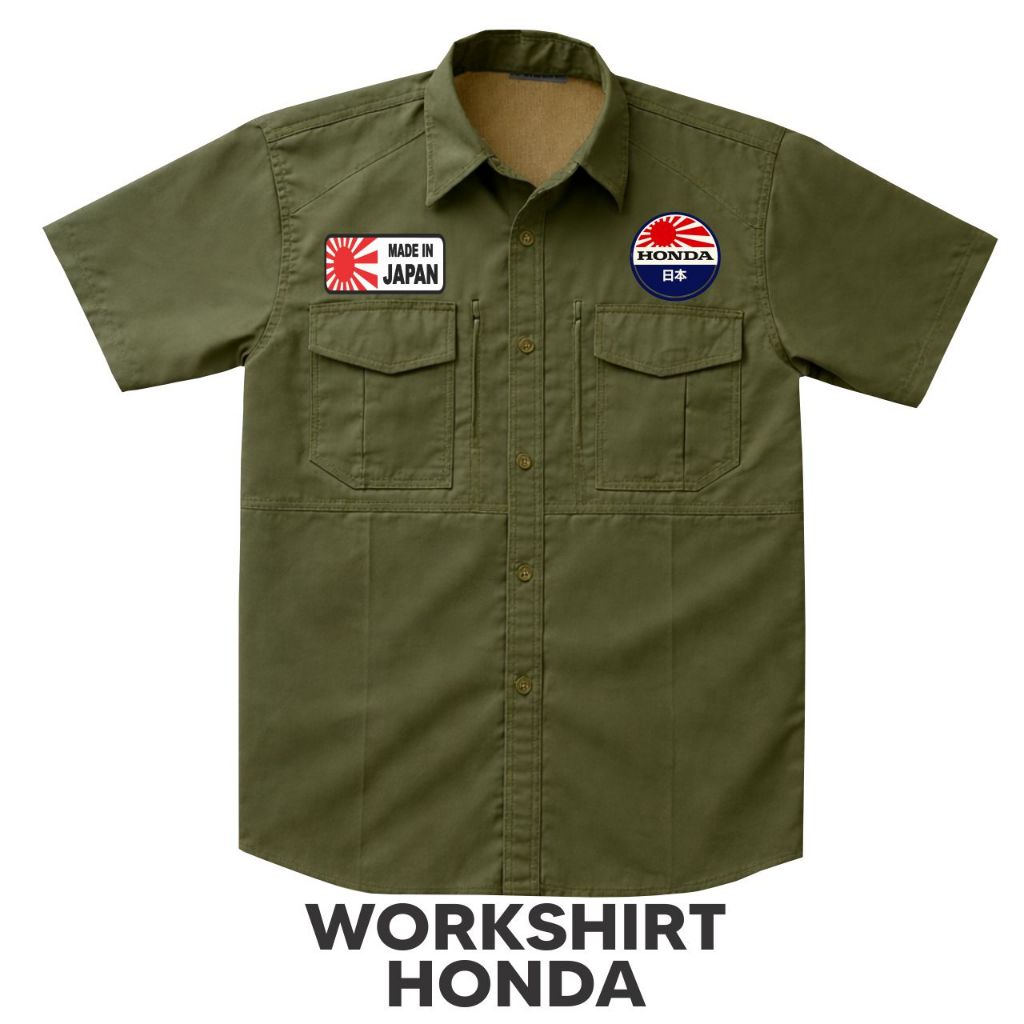 Workshirt Honda Vintage Premium | Kemeja Vintage Honda Racing | Workshirt Outdoor