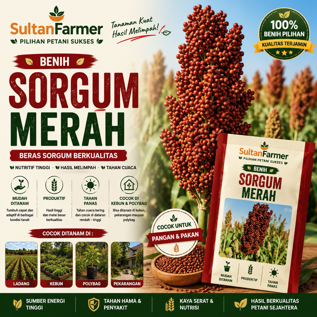 100 benih biji sorgum merah/beras sorgum