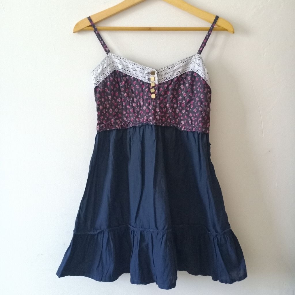 liz lisa doll floral mini dress over jeans navy babydoll coquette morikei fairycore dollette
