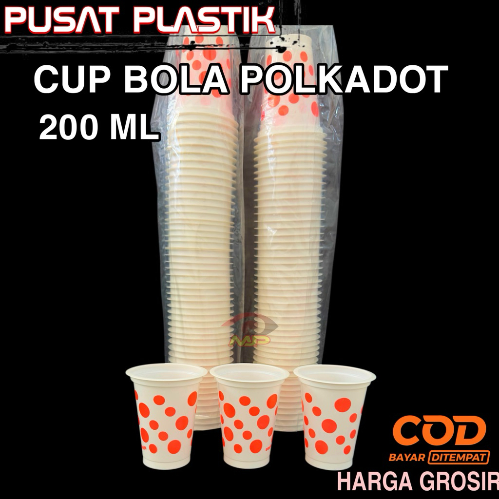 [isi 50pcs] Cup bola polkadot | gelas cup plastik bola merah | gelas ice cream | cup plastik ice cre