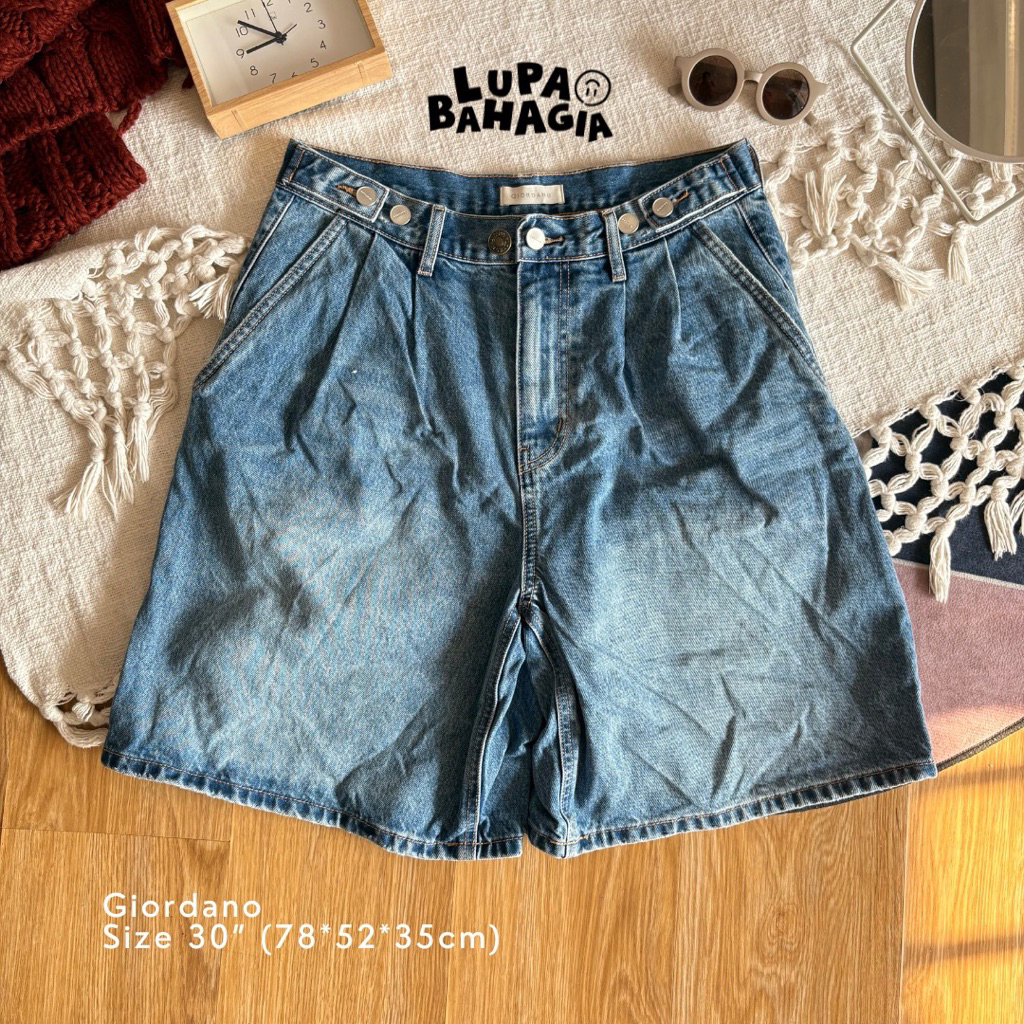 GIORDANO Blue Wash Baggy Jeans Short Pant size 30" | 100% Original (Celana Pendek)