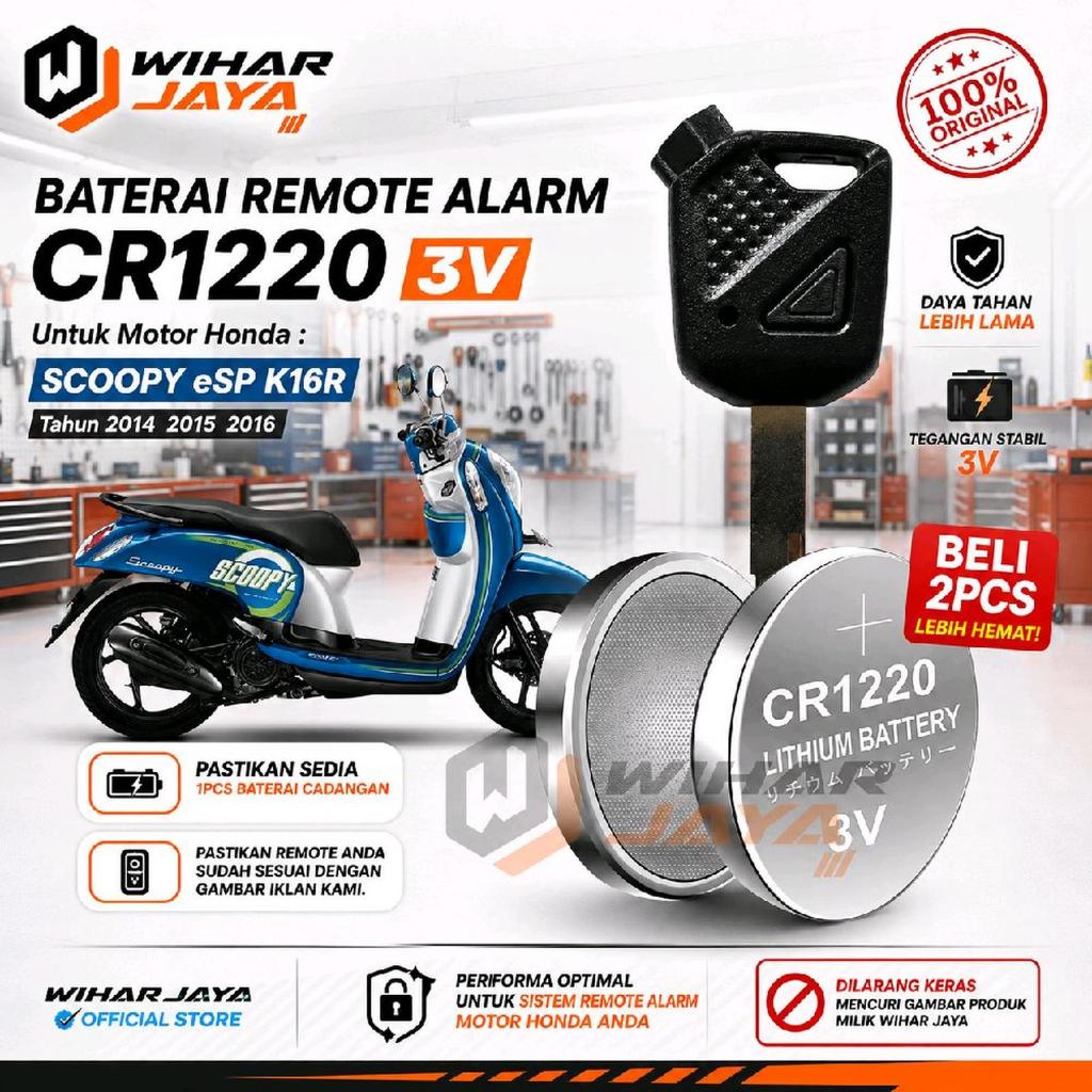 Baterai Remot alarm Scoopy eSP K16R SCOOPY 2014 2015 2016 CR1220 3V Berkualitas Tinggi