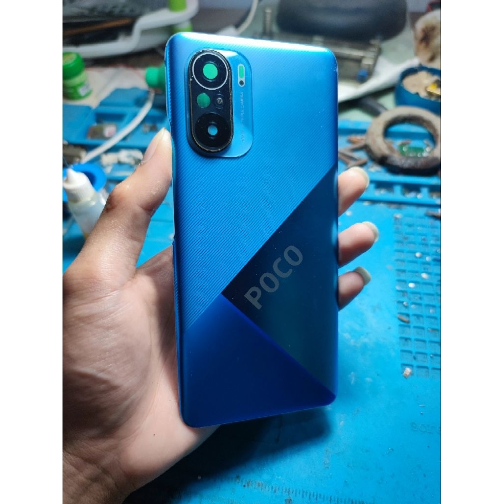 Back Cover Backdoor poco f3 original copotan mulus 90% no minus blue