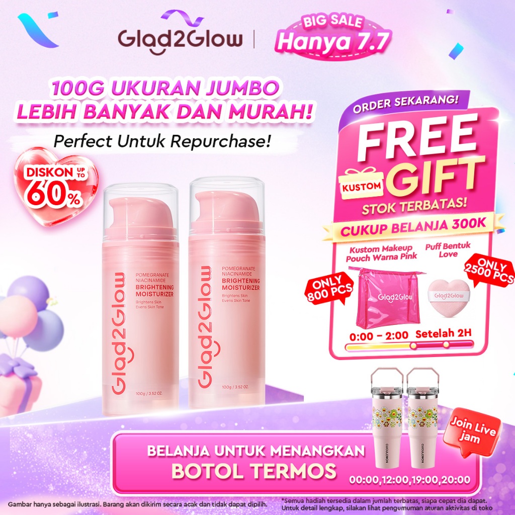 Glad2Glow Pomegranate Niacinamide Brightening Moisturizer 100g Day Cream Night Cream Skincare