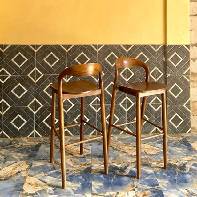 kursi bar cafe custom modern - kursi makan bar kayu jati