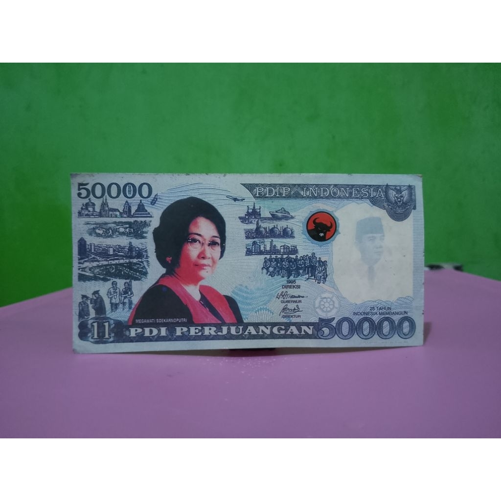 Stiker / Sticker Uang Jadul Pecahan 50ribu PDI PERJUANGAN x MEGAWATI SOEKARNOPUTRI Murah Vintage Rar