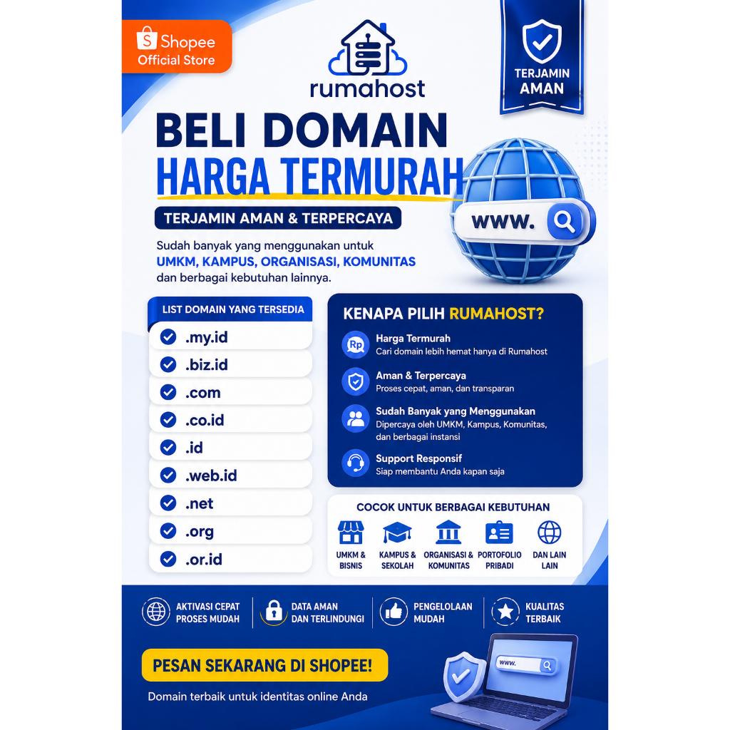 Domain Murah 1 Tahun .COM .CO.ID .ID  .NET .ORG Terpercaya