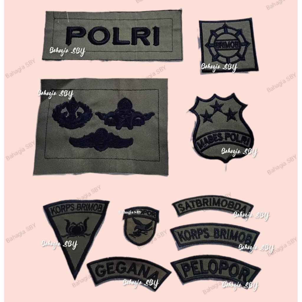Bet Logo Brimob Polri Bordir Polopor Roda Kompas Korps Gegana Brevet PDL Polri