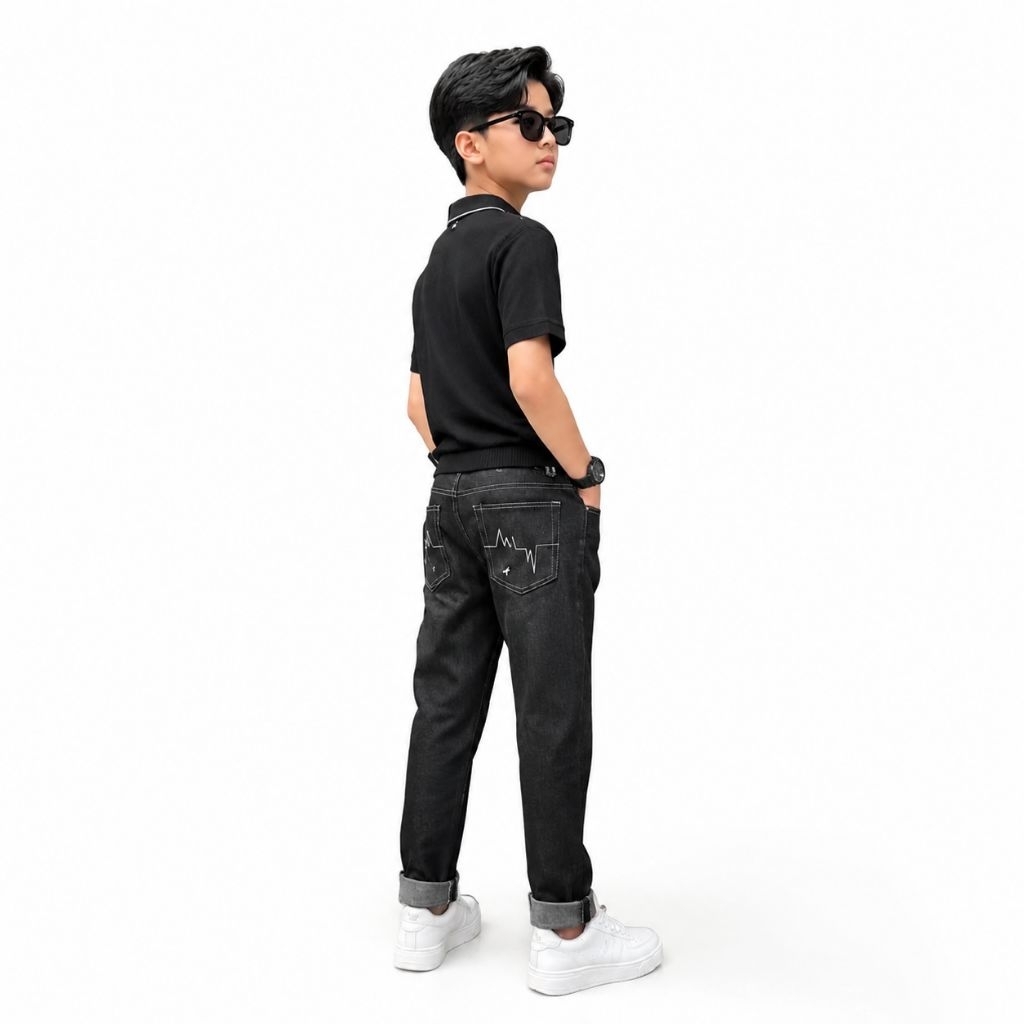 celana denim anak 12 - 16 tahun RAW denim SELVEDGE accent putih garis merah