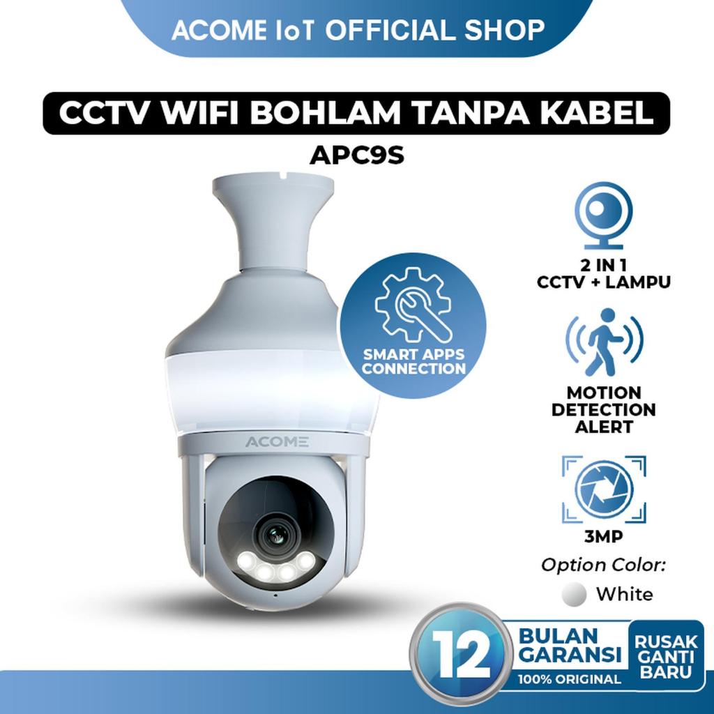 Acome CCTV Wifi Bohlam APC9S Tanpa Kabel IP Camera Lampu 2 in 1 Pintar Wireless 3MP Motion Detection