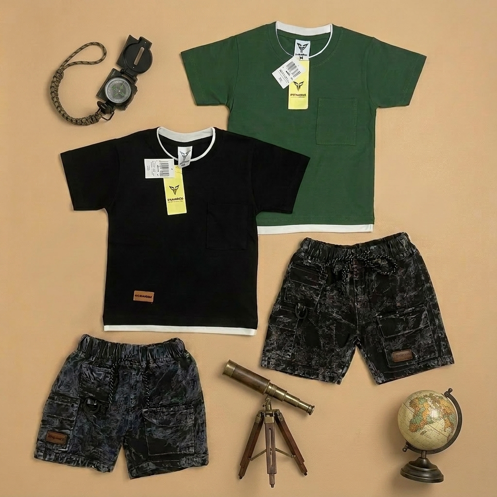 BRAVEKIDS FASHION TWO LAYER SETELAN JEANS ANAK UMUR 1-5 TAHUN - T SHIRT KATUNN 24s & CELANA UNION DR