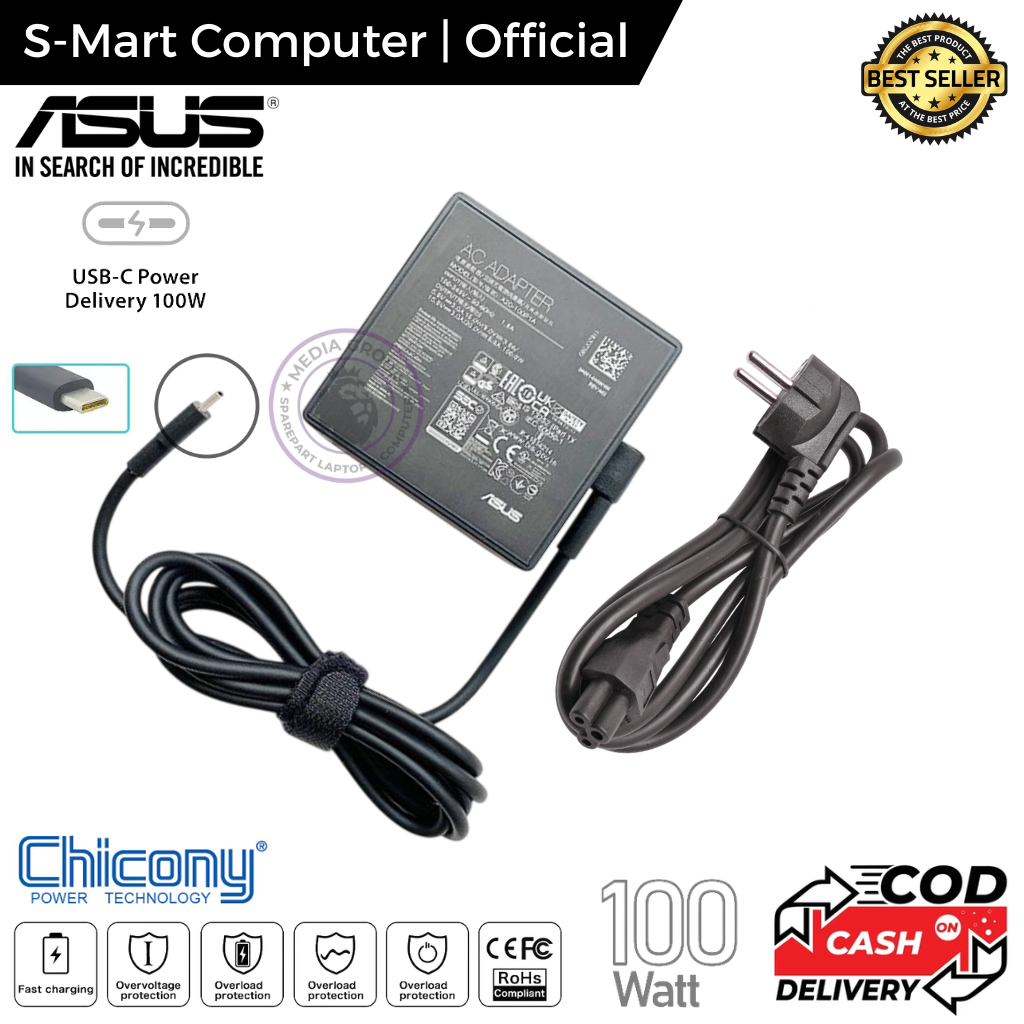 Adaptor Charger Asus Flow X13 GV301 Z13 GZ301 Strix G15 G513 G17 G713  ROG Strix SCAR 15 G533 Zephyr